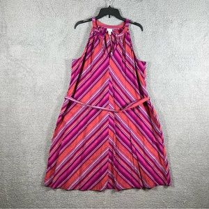 A New Day Womens Halter Midi Dress XXL Pink Striped Sleeveless V-Neck Tie Waist